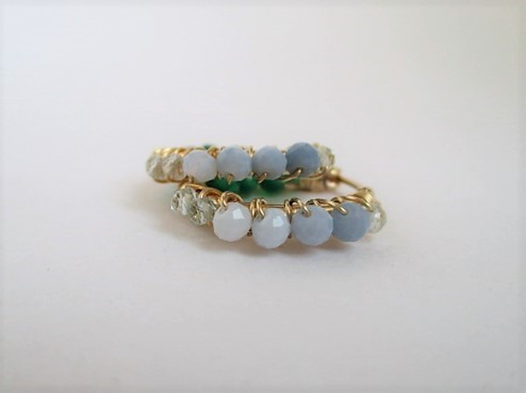 14Kgf hoop pierced earrings / blue＆green 第6張的照片