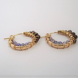 14Kgf hoop pierced earrings / sepia＆wistaria 第4張的照片