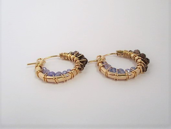 14Kgf hoop pierced earrings / sepia＆wistaria 第4張的照片