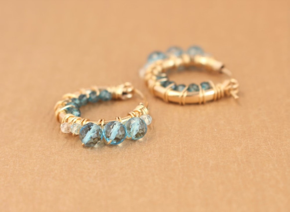 14Kgf hoop pierced earrings / topaz 第5張的照片