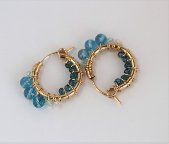 14Kgf hoop pierced earrings / topaz 第2張的照片