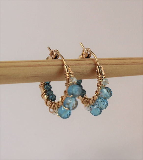 14Kgf hoop pierced earrings / topaz 第3張的照片