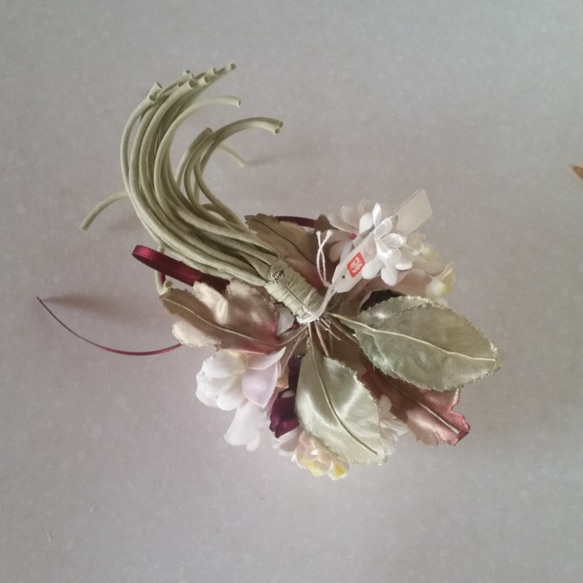 ボルドーリボンの小花コサージュ（手染）87-118 2枚目の画像