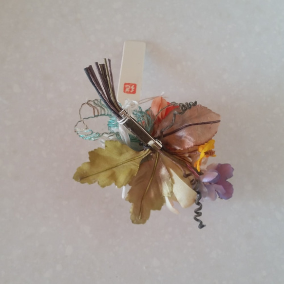 ライトブルーレースリボンの小花コサージュ（手染）87-120 2枚目の画像