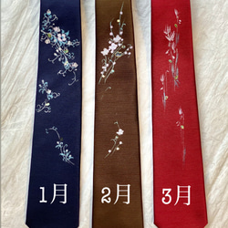 　誕生花ネクタイ「8月　ひまわり」　京都・西陣織　手描き　螺鈿　ポストカード付き 4枚目の画像