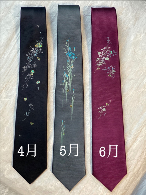 　誕生花ネクタイ「8月　ひまわり」　京都・西陣織　手描き　螺鈿　ポストカード付き 5枚目の画像