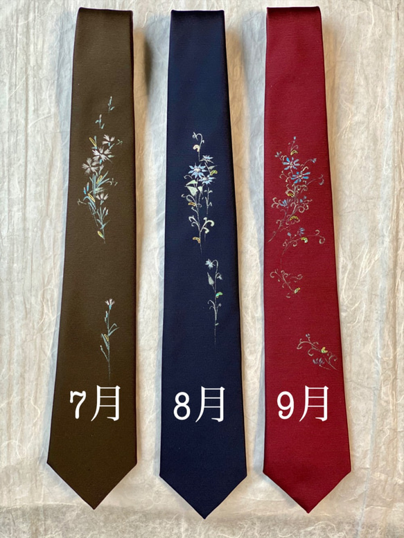 　誕生花ネクタイ「8月　ひまわり」　京都・西陣織　手描き　螺鈿　ポストカード付き 6枚目の画像