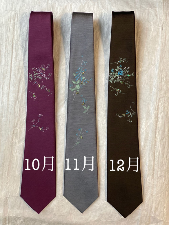 　誕生花ネクタイ「8月　ひまわり」　京都・西陣織　手描き　螺鈿　ポストカード付き 7枚目の画像