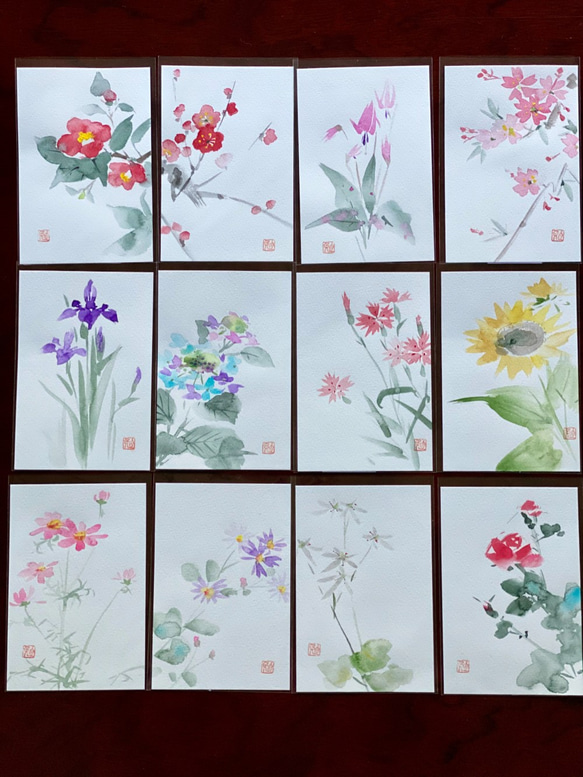 　誕生花ネクタイ「8月　ひまわり」　京都・西陣織　手描き　螺鈿　ポストカード付き 9枚目の画像