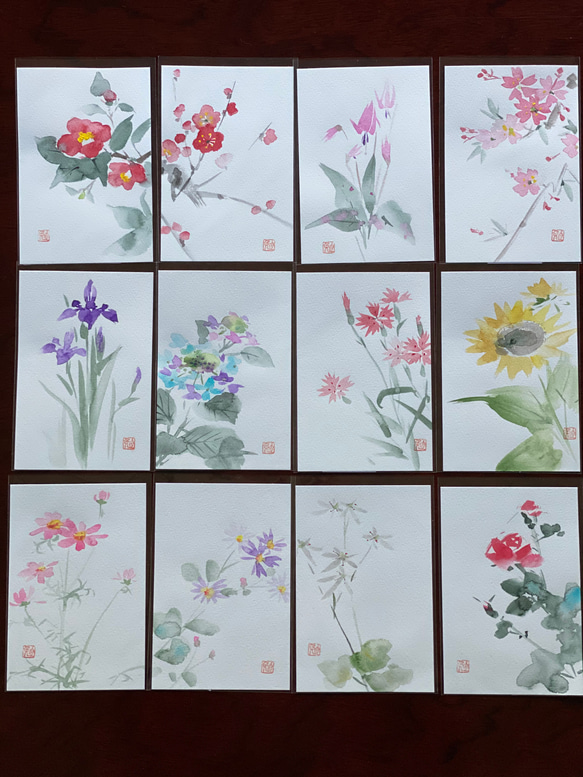 誕生花ネクタイ「2月　うめ」　京都・西陣織　手描き　螺鈿　ポストカード付き 9枚目の画像