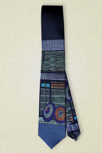 西陣織　京町屋のネクタイ【金糸、プラチナ入り】ブラック　オリジナルマスクプレゼント①