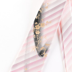西陣織ネクタイ　手描き　『梅』　ピンクストライプ 2枚目の画像