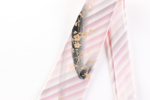 西陣織ネクタイ　手描き　『梅』　ピンクストライプ 2枚目の画像