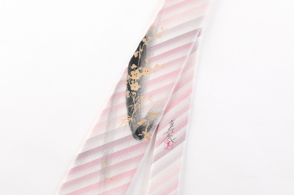 西陣織ネクタイ　手描き　『梅』　ピンクストライプ 3枚目の画像