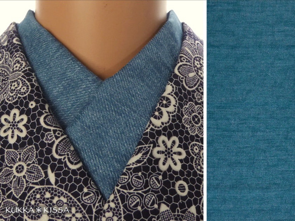 洗える半襟 デニム風柄のガーゼ (マリーン／綿) 1枚目の画像