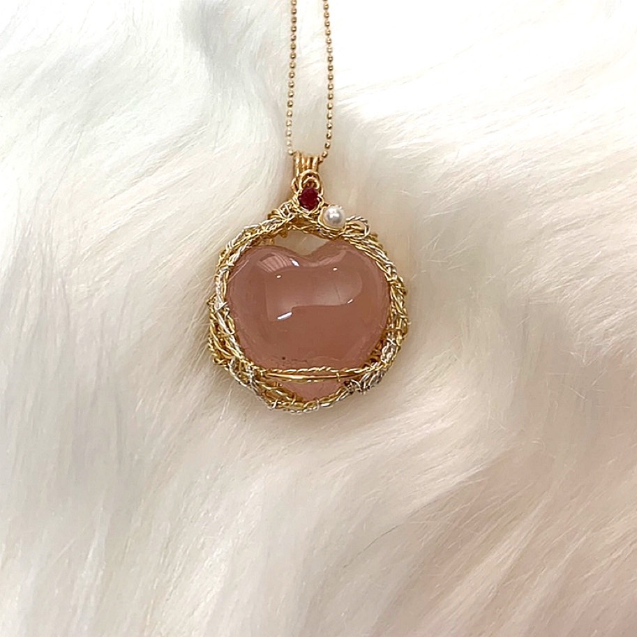 ＊ローズクォーツペンダント＊天然石ジュエリー＊独学デザイン＊ワイヤー