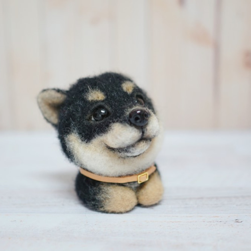 優美突毛】ウールフェルト立体黒柴犬赤ちゃん 羊毛フェルト G.H