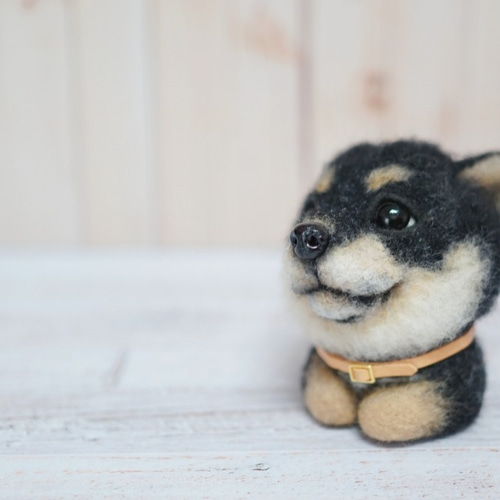 優美突毛】ウールフェルト立体黒柴犬赤ちゃん 羊毛フェルト G.H