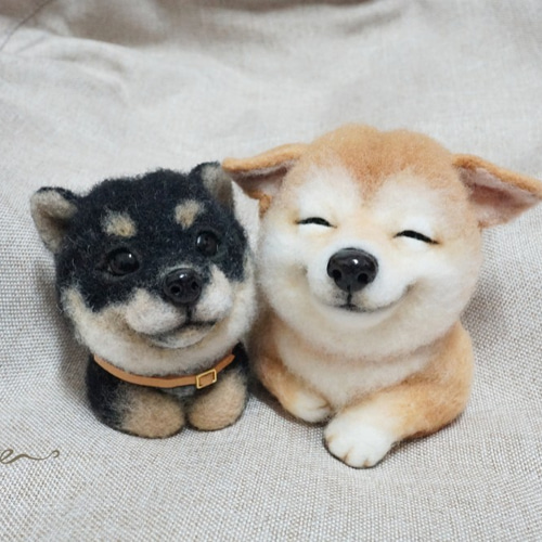 優美突毛】ウールフェルト立体黒柴犬赤ちゃん 羊毛フェルト G.H
