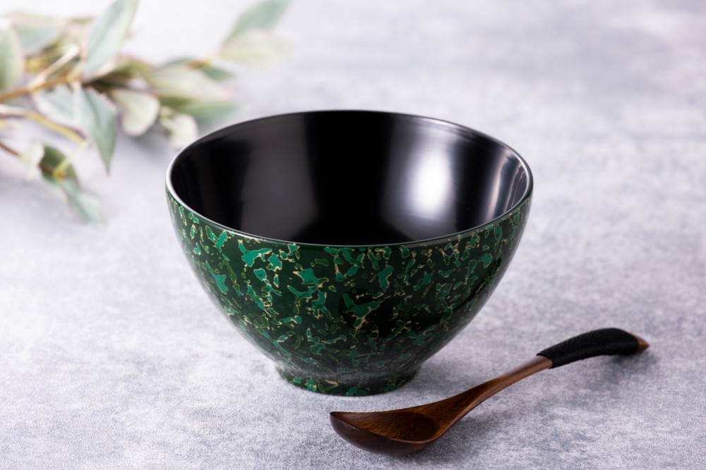 津軽塗　カフェボウルセット　木製　カラータイプ　グリーン