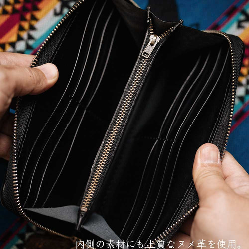 カービング/ラウンドファスナー長財布/レザーウォレット/ヌメ革/サドル