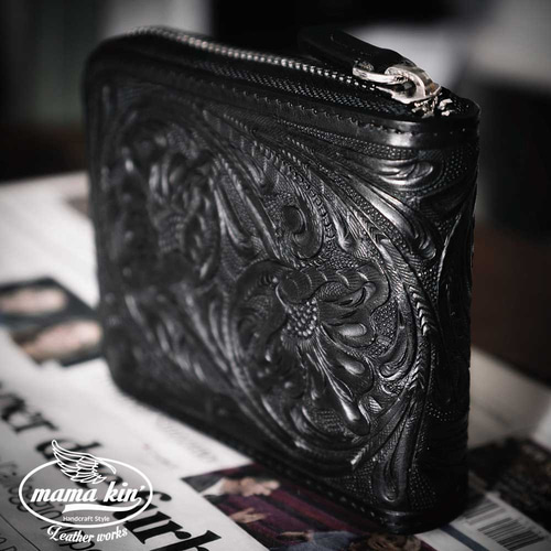 TSTSTS 財布 レザー カービング 黒 ライダース バイカーズ 送料無料】カービング 長財布 レザー 牛革 ライダースウォレット