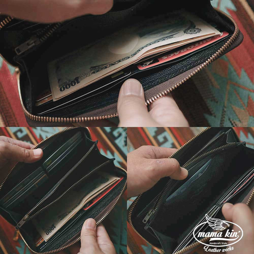 コードバン/ラウンドファスナー長財布/レザーウォレット/牛革/ジッパー