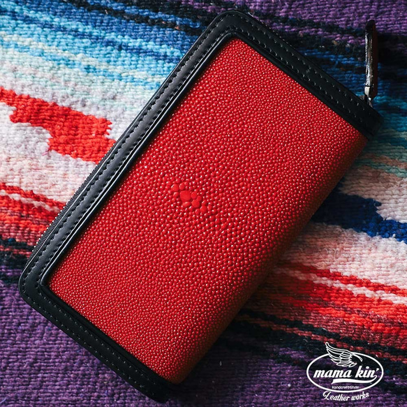 ラウンドファスナー長財布/ジッパー/エイ革/牛革/スティングレイ  