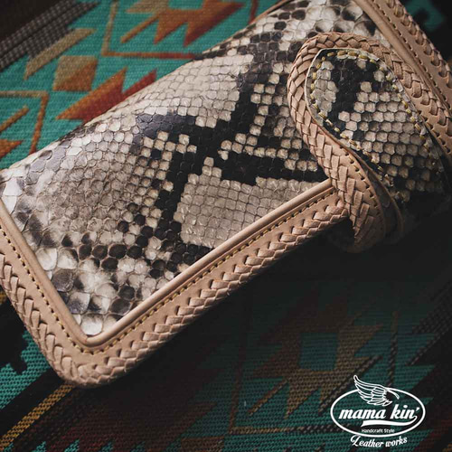 パイソンレザー/ヘビ革/レザーウォレット/バイカーズウォレット