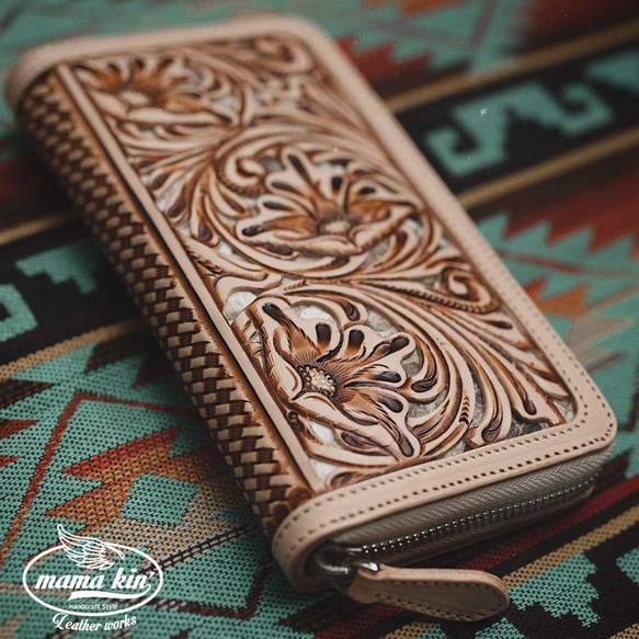 財布　ロングウォレット　長財布　レザーカービング　ハンドメイド　ヌメ革 楽天市場】財布 長財布/ハンドメイドロングウォレット バスケット