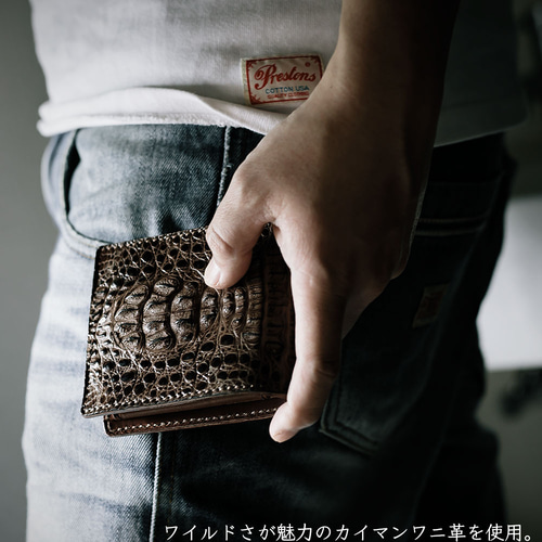 mamakin 二つ折り財布　カイマン　栃木レザー　ワニ革 二つ折り財布/ワニ革・サドルレザー/ショートウォレット