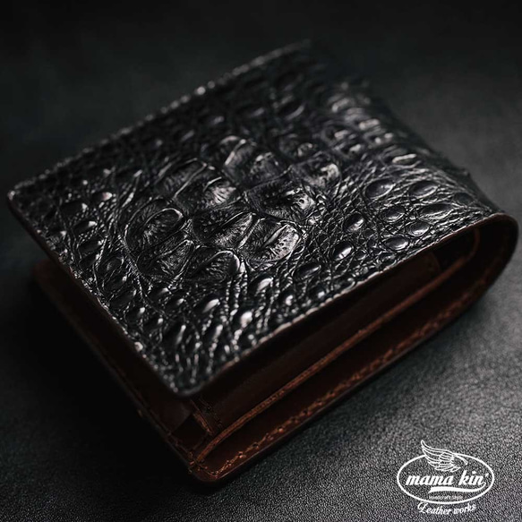 ワニ革/カイマンワニ/栃木レザー/ヌメ革/サドルレザー/牛革/二つ折り  