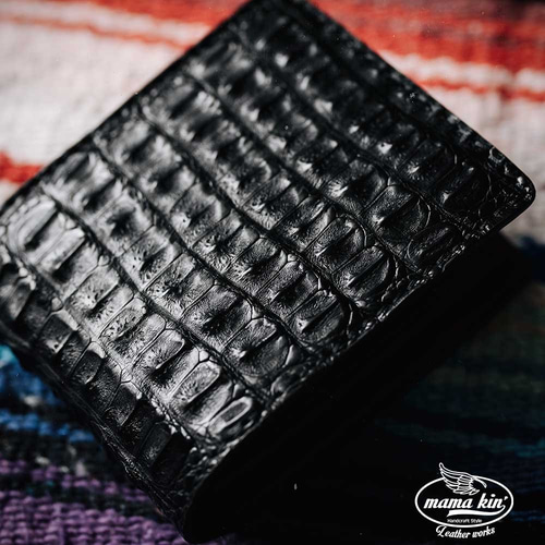 ワニ革/カイマンワニ/栃木レザー/ヌメ革/サドルレザー/牛革/二つ折り  