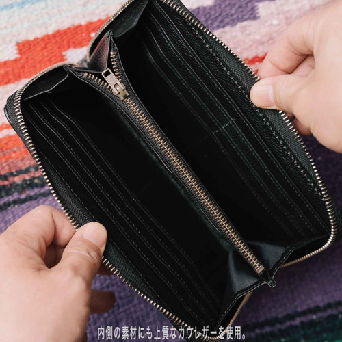 長財布 ラウンドファスナー パイソン レザーカービング ヌメ革