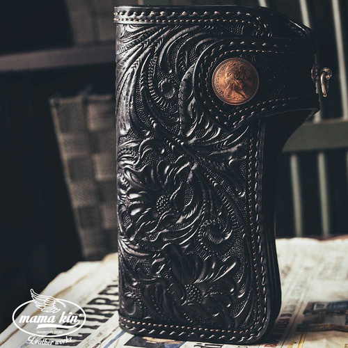 カービングウォレット/サドルレザー/ヌメ革/ライダースウォレット  