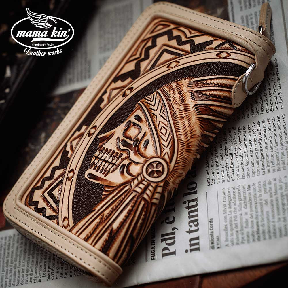 カービング/ラウンドファスナー長財布/レザーウォレット/ヌメ革/サドルレザー/rf009id84nl