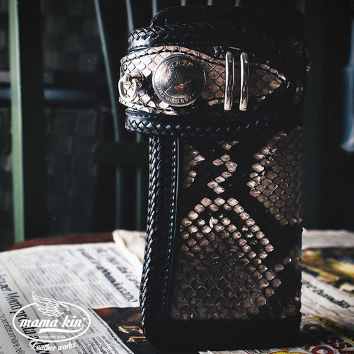 パイソンレザー/ヘビ革/レザーウォレット/バイカーズウォレット  