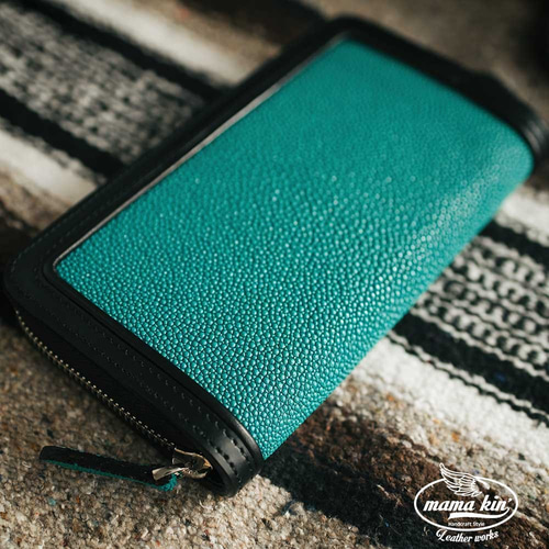 ラウンドファスナー長財布/ジッパー/エイ革/牛革/スティングレイ  