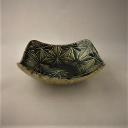 ビードロ釉　麻の葉紋　四角小鉢 3枚目の画像