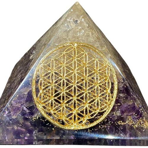 オルゴナイト 天然石 ピラミッド型 電磁波防止 フラワーオブライフx
