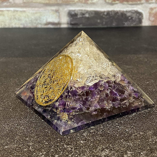 オルゴナイト 天然石 ピラミッド型 電磁波防止 フラワーオブライフx