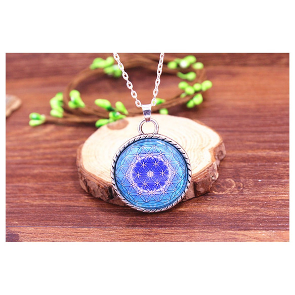 【ヒーリングアート】チャクラカラーフラワーオブライフ F3号 特別価格 フラワーオブライフ チャクラカラー対応ペンダント 第四チャクラ