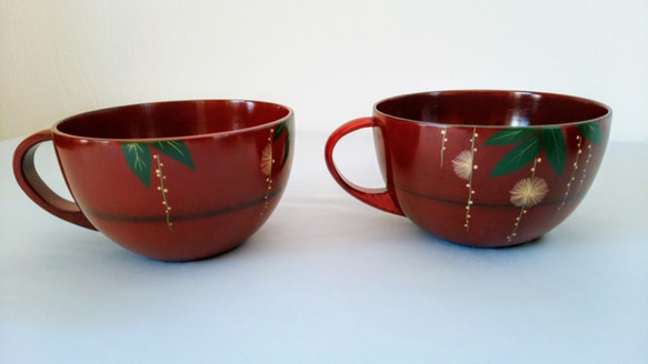 「カップ]　スープカップ　「サガリバナB」木製赤摺漆 2枚目の画像