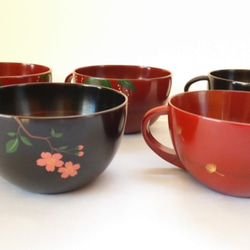 「カップ]　スープカップ　「サガリバナB」木製赤摺漆 3枚目の画像