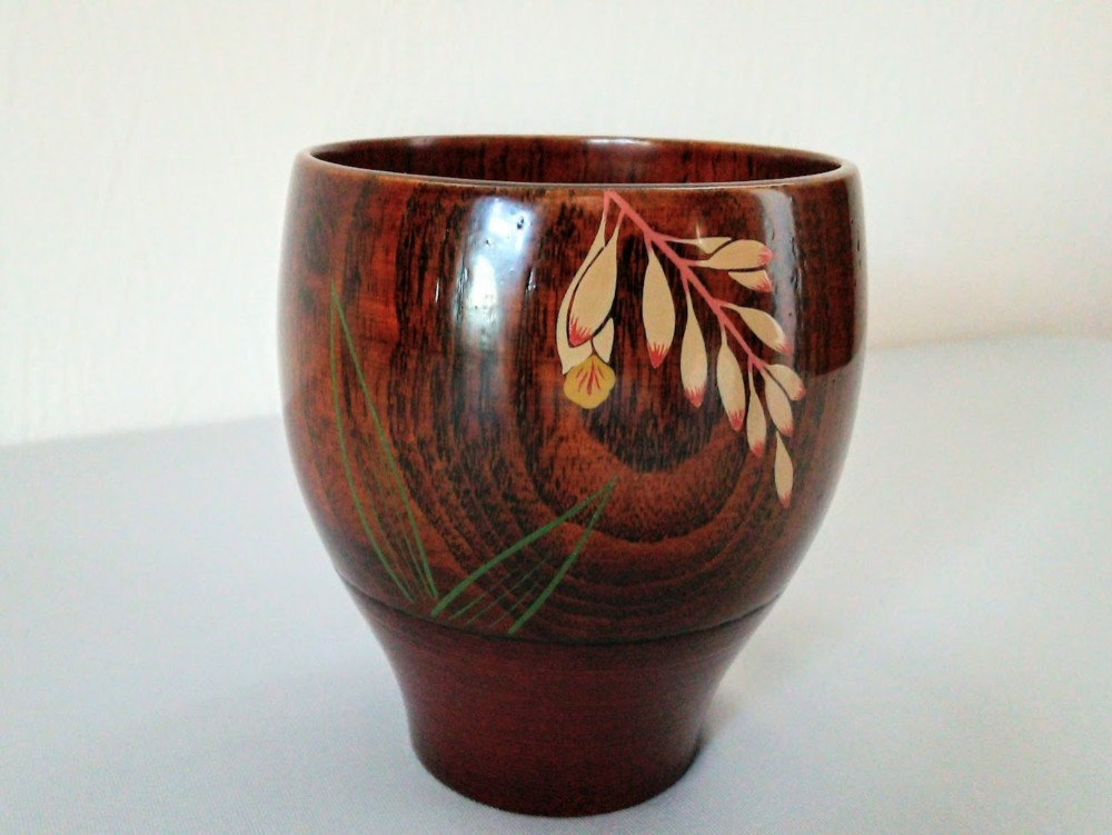 [カップ]　まるみカップ（朱）「月桃の花」木製木地呂漆塗