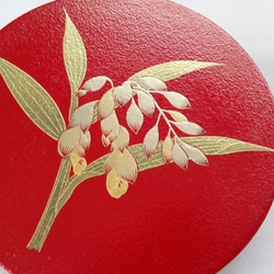 [弁当]　朱石目塗丸重「月桃の花」　木製漆塗消金高蒔絵 2枚目の画像