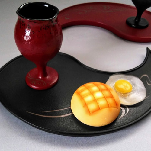 皿・盆] 変わった形の皿 「巴皿」2枚1組 木製漆塗 ランチプレート 漆