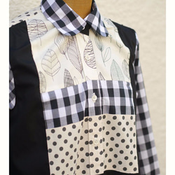 モノトーン　柄シャツ　ワンピース　　レディースファッション　 4枚目の画像