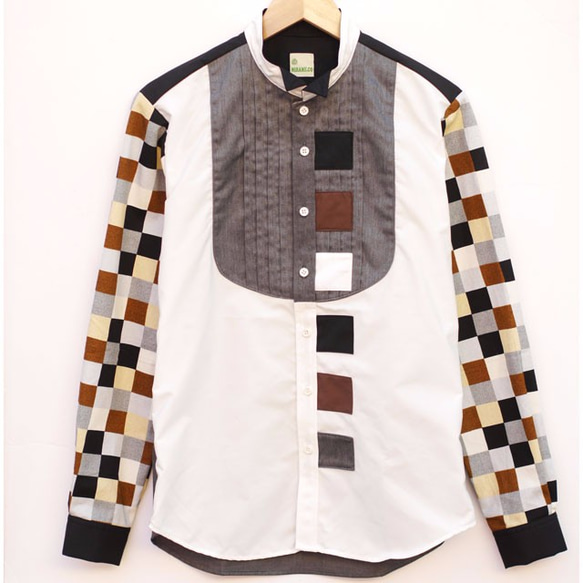 ブロックチェック柄　ウィングカラーシャツ　メンズ・レディース ファッション　 2枚目の画像