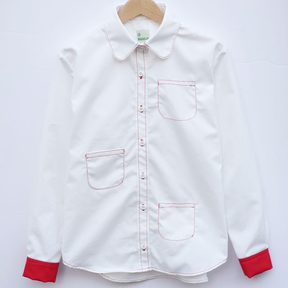 赤ステッチ　ポケット白シャツ　メンズ・レディース ファッション　 2枚目の画像